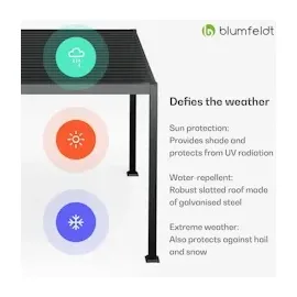 Blumfeldt Pavillon 3x3 m verzinktes Lamellen-Stahldach schützt vor Sonne, Regen und Wind Schwarz