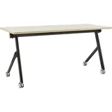 Beliani Schreibtisch Heller Holzfarbton u. Schwarz 160 cm Klappbar Faltbar mit Rollen Mobil Bürotisch für Homeoffice Büro Modernes Design - Hellbraun/Schwarz