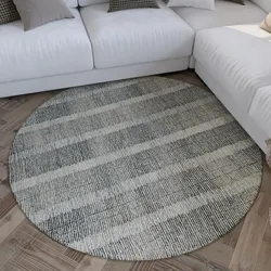 Teppich WECON HOME "Hamptons FORTY", beige (beige grau), H:11mm Ø:200cm, Schurwolle, Teppiche, Fasermix, Kurzflor, Wohnzimmer, Schlafzimmer, elegant, Streifen Muster