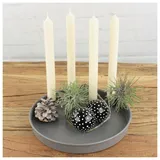 MACOSA CP67998 Kerzenteller Grau rund Metall 25 cm modern Elegantes Adventsgesteck 4 Kerzenhalter Tisch-Dekoration Advent Weihnachtsdeko Metallkranz Adventskranz Dekokranz Dekoteller