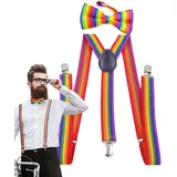 Hosenträger Regenbogen Fliege Set Fashion Verstellbare Hosenträger Für Pride, Sommer Und Festival Cosplay