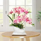 HOTRA Orchideen Künstliche Blumen 43cm Gefälschte Phalaenopsis Orchidee im Weißen Keramiktopf Simulation Seidenblume für Tisch Home Room Decor (Color : Pink)