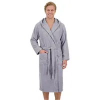 Laynenburg Herrenbademantel Bademantel Herren mit Kapuze aus 100% Baumwolle Frottee, mit Gürtel, aufgesetzten Taschen, Waden-lang für Spa, Sauna, M-XXXL grau XL