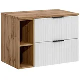 Lomadox Waschbeckenschrank ADELAIDE-56-WHITE 80cm breit, spiegelverkehrt montierbar, matt weiß mit Eiche Nb. weiß 81 cm x 60 cm x 47 cm