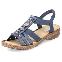 Rieker Riemchensandale, Sommerschuh, Sandalette, Keilabsatz, mit Zierperlen besetzt blau
