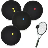 Homirty Squash Bälle 4er-Set Sport Squash Ball, Doppelgelb Punkte, einzelne gelbe Punkte, einzelne rote Punkte, einzelne Blaue Punkte, High Bounce Squash Ball für Anfänger, Wettbewerb und Training