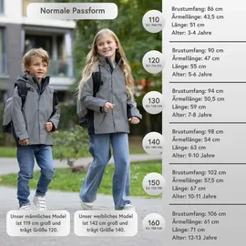 Valkental 3in1 Smart Jacket - Wasserdichte Jacke mit Fleece Zipp-In | Kinder, silber, 128-134 - Silber | 128/134