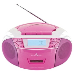 Schwaiger 661668 tragbarer CD-Player (Boombox, Pink, Radio, MP3, USB Anschluss, Batterie, Netzbetrieben) rosa