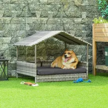 PawHut Hundebett Rattan 98 x 70 cm grau