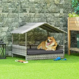 PawHut Hundebett Rattan 98 x 70 cm grau