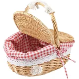 TECKZOON Weide Picknickkorb, Tragbarer Picknickkorb für den Außenbereich mit Deckel und Griff, Geflochtener Weidenkorb Praktischer Ovaler Rattan Aufbewahrungskorb für Picknick und Einkauf