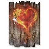 Kreative Feder Flammendes Herz Designer Schlüsselbrett, Hakenleiste im Landhaus-Stil, Shabby-Chic aus Holz 30x20cm (Flammendes Herz)