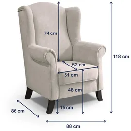 beautysofa Ohrensessel LEONARDO Polyester 88 x 118 x 86 cm Blau