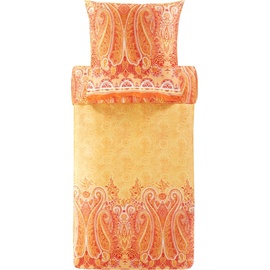 BASSETTI MERGELLINA Bettwäsche + 2 Kissenhüllen aus 100% Baumwollsatin in der Farbe Orange O1, Maße: 240x220 cm