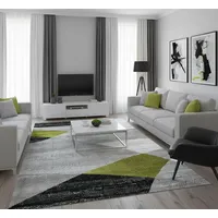 Vimoda Teppich Geometrisches Muster Meliert in Grün Grau Weiß