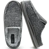 ONCAI Pantoffeln Herren Plüsch Streifen Hausschuhe Komfort Plantarfasziitis Hüttenschuhe Wärme Flauschig Slippers mit Memory Foam Rutschfest Gummisohle Grau Größe 48 - 48 EU