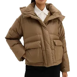 Damen Daunen-Jacke wasserabweisende Outdoor-Jacke mit abnehmbarer Kapuze 977332 Hellbraun - 48