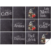 Fliesenaufkleber Küche Kaffee Motive in Grau, Fliesensticker Dunkelgrau Set 12 Stück / 14,9x14,9cm
