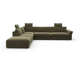 sit&more Ecksofa SIT & MORE "Cadabra L-Form", grün (olive), B:356cm H:80cm T:292cm, Samtoptik (100% Polyester);Soft clean (98% Polyester, 2% Polyamid);Struktur fein (100% Polyester), Sofas, Ecksofa, Breite 356 cm, mit Sitztiefenverstellung