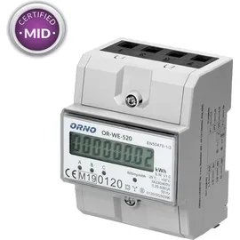 Orno OR-WE-520 Stromzähler Hutschiene 3-Phasen Einweg MID Geeicht und Zertifiziert Weiß