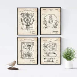 Nacnic poster Set mit 4 Jahrgang Drehscheibe patenten a4. Rahmenlos