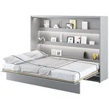 meblini Schrankbett Bed Concept - Wandbett mit Lattenrost - Klappbett mit Schrank - Wandklappbett - Murphy Bed - Bettschrank - BC-04-140x200cm Horizontal - Grau Matt