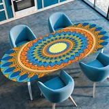 Highdi 3D Elastische Tischdecke Oval Abwaschbar, Spanntischdecke Oval Gartentischdecke Outdoor Tischdecke mit Gummizug für Esszimmer, Küche (Weinlese-Mandala 4,91x152cm)