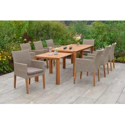 MERXX Garten-Essgruppe »Ranzano«, (Set, 17 tlg.), 8 Sessel inkl. Sitzkissen, Ausziehtisch MERXX natur + natur + natur