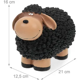 Relaxdays Gartenfigur Schaf, handbemalt, Dekoschaf wetterfest, HBT: 16 x 21 x 12,5 cm, Garten, Polyresin, schwarz-braun