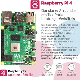 BerryBase Raspberry Pi 4 Starterkit, 64GB microSDHC inkl. Pi OS, Gehäuse, Netzteil, HDMI-Kabel und Zubehör - RAM: 2GB - Farbe: weiß
