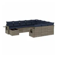 vidaXL Gartensofa-Set mit Kissen, grau, Polyrattan