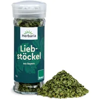 Herbaria Liebstöckel bio 8g Streuer – Bio Liebstöckel in Bioland-Qualität – Bio-Maggikraut - Bio-Kräuter - Bio-Gewürz – für Suppen und Soßen - Premium Bio-Qualität - im praktischen Glas-Gewürzstreuer