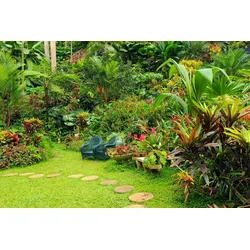 Fototapete PAPERMOON "GARTEN-BLUMEN BÄUME PFLANZEN PARK STEINE WALD BLÜTEN", bunt, B:3,50m L:2,60m, Vlies, Tapeten