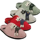 Haflinger Flair Cucho Pantoffeln gewalkter Wolle Katze Rosenholz, Gr. 39