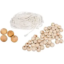 Rayher Bastelperlen Set Holzperlen und Garn für Makramee natur