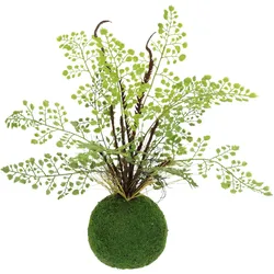 Kunstpflanze I.GE.A. "Farnbusch auf Mooskugel", grün, B:28cm H:33cm L:28cm, Kunststoff, Kunstpflanzen, Künstliche Pflanze Waldfarn
