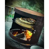 DEINWERK Pizzaofen für Feuerplatte mit Smoker Funktion aus Cortenstahl mit Eichenholzgriff - Deinwerk