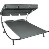 Tectake tectake® Gartenliege für 2 Personen, 2 Transportrollen, 2 Kopfpolster, 215 x 183 x 150 cm
