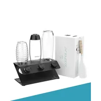 SodaNature® Premium 3er Edelstahl Flaschenhalter für sodastream Flaschen (Duo & Crystal) | Set Z-Shape in Anthrazit | inkl. Abtropfschale, Flaschenbürste, Silkonringe & -füße, Geschenkverpackung