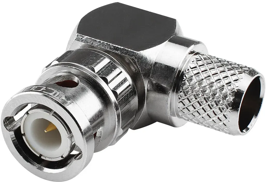 HICON BNC Crimp-Kabelstecker, abgewinkelt 90°, nickelfarben