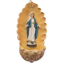 moritz Mariafigur in Wandnische - Polyresin Heiligenfigur 14,5 cm - Dekofigur zum Aufhängen - katholische Marienstatue - Mutter Gottes Figur in Muschelnische