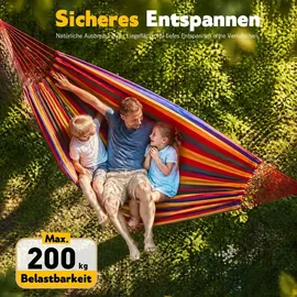 Sekey Hängematte mit Karabinern Tragetasche aus Baumwolle Doppelhängematte für Outdoor, bis 200 kg Belastbar, für Garten, Balkon Terrasse Indoor ... - Rot