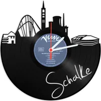 GRAVURZEILE Wanduhr aus einer echten Schallplatte - Wähle eine Stadt - 30cm Groß lautloses Uhrwerk - Schallplattenuhr, ideale Geschenkidee Skyline Schalke