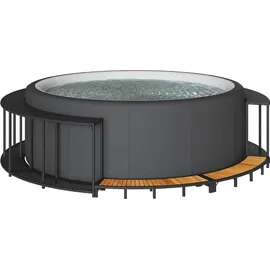 vidaXL Whirlpool-Umrandung mit Stauraum Holztreppe Schwarz Poly Rattan