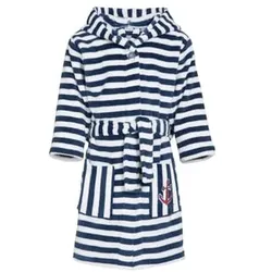 Playshoes Fleece-Bademantel Streifen maritim, 110/116