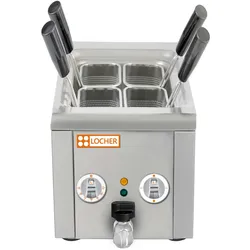 LOCHER Elektro-Nudelkocher, 4 CNS-Portionsbehälter und gelochter Einlegeboden, Anschlusswert: 5,0 kW / 400 V