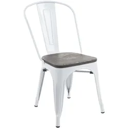 Stuhl MCW-A73 inkl. Holz-Sitzfläche, Bistrostuhl Stapelstuhl, Metall Industriedesign stapelbar ~ weiß