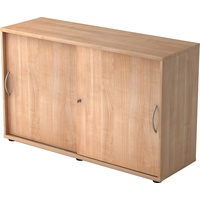 bümö Schiebetürenschrank "2OH" - Aktenschrank abschließbar, Sideboard Schrank mit Schiebetüren in Nussbaum - Büroschrank aus Holz mit Schiebetür,