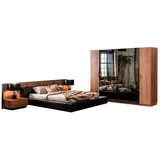 Xlmoebel Schlafzimmer-Set Braun Bett Kleiderschrank mit 2 Nachttischen im Set, (4-tlg., Bett / 2x Nachttishe / Kleiderschrank), Hergestellt in Europa braun