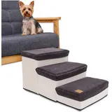 Galatée Hundetreppe, Faltbare Hundetreppe, 3-Stufige Tragbare Haustiertreppe, Abnehmbare Haustierrampe, Hundeschlafsofa Mit Aufbewahrungsfunktion(Grau)